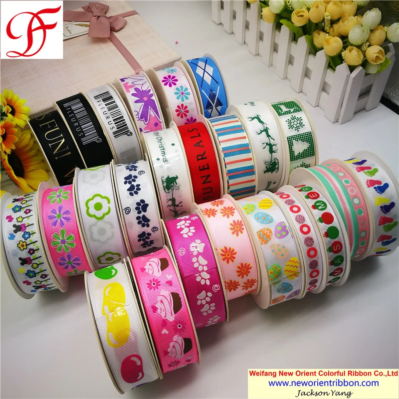 China Wholesale 100% Polyester Grosgrain Ribbon with Printing for Christmas/Seasons Festival