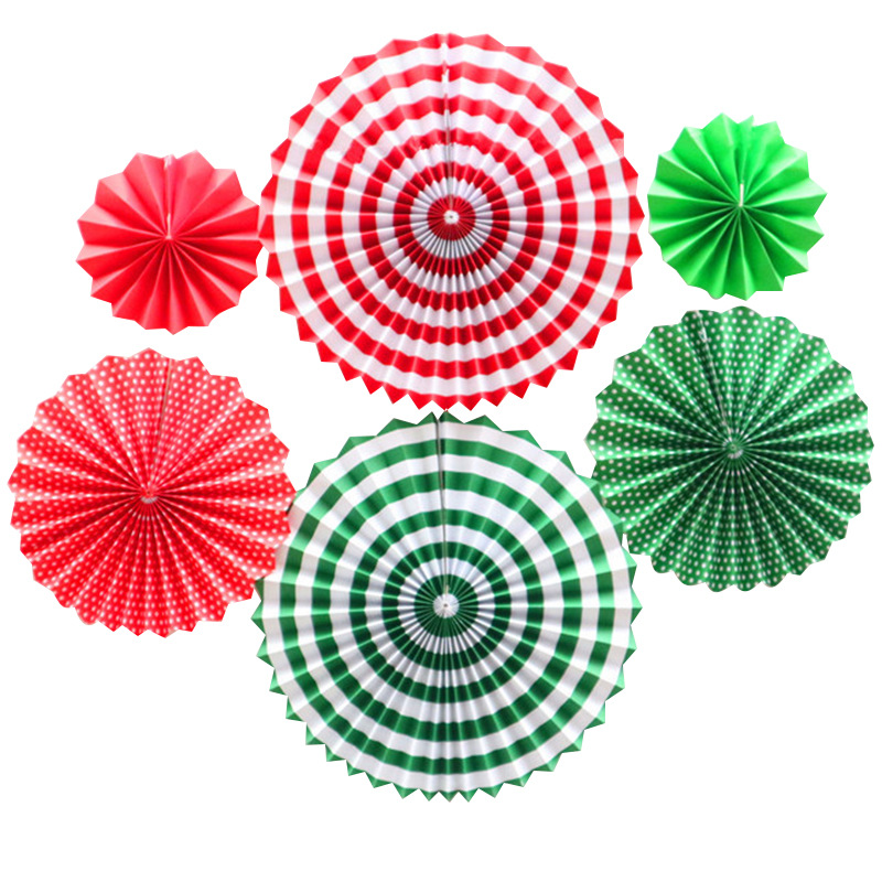 Christmas Party Supplies Red and Green Paper Fan Flower Merry Christmas Letter Balloon Tassel Set