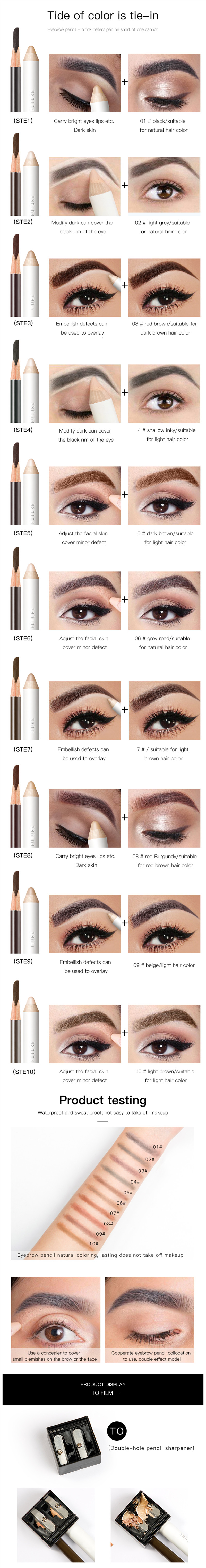 Best Sell Makeup Brow Stylist Definer Waterproof Eyebrow Pencil,10 Color Eyebrow Set Eyebrow Pencil And Concealer Pens