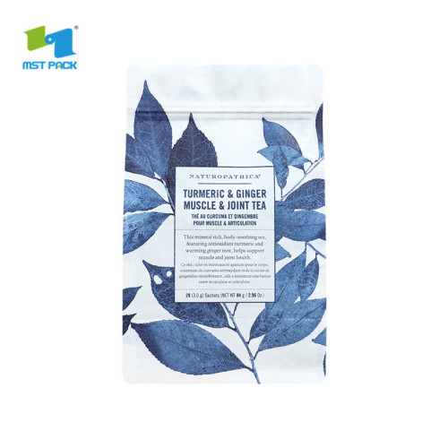 biodegradable kraft stand up resealable pouches tea packaging