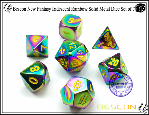 Bescon New Fantasy Iridescent Rainbow Solid Metal Dice Set of 7-2