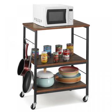 3-Tier Kitchen Island Utility Storage Cart with Hooks