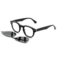 HH3613 Custom Oval Acetate Frame Clip-On Sunglasses - Men & Women's Magnetic Polarized Sun Glasses