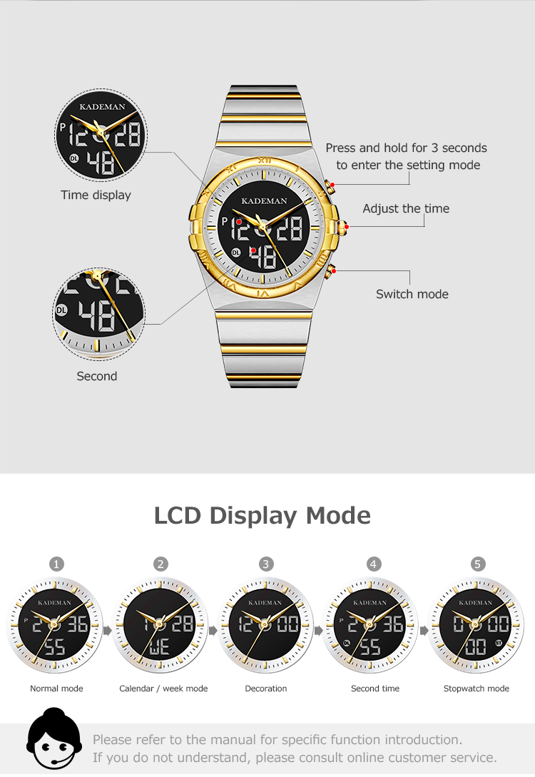 Kademan 9079 Cool Men Digital Wristwatch Waterproof Chrno Luminous Steel LED Electronic Watches