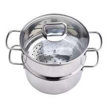 2-tier stainless steel saucepot with steamer insert