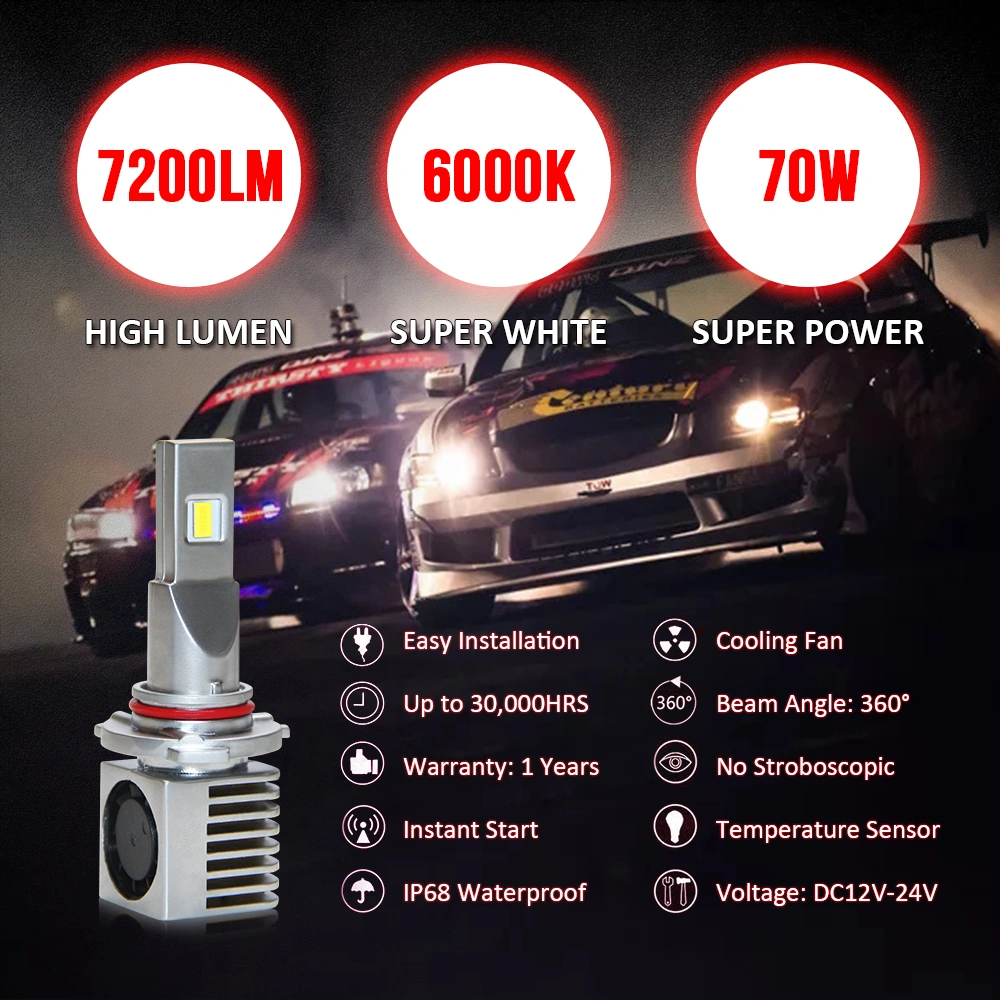 7200lm LED Headlight Bulbs 12V 35W Heat Conduction Air Cooling LED Headlight Bulb 9007 Cooling Fan 9005 9006 H11 H7