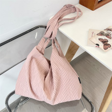 Reusable Zippered Fashion Pink Striped Canvas Shoulder Bag