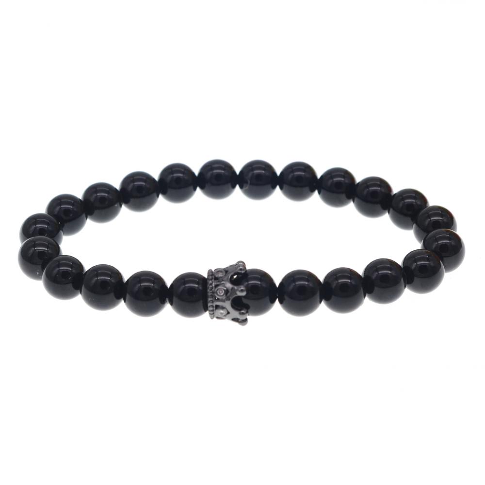 Amistad pulsera de corona de ágata negra para hombres y mujeres moda