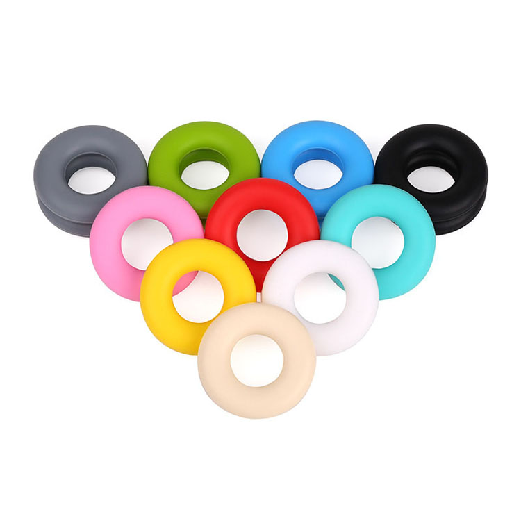 Bpa Free Custom Wholesale Food Grade Soft Baby Teething Toy Ring Teether Donut Silicone Beads