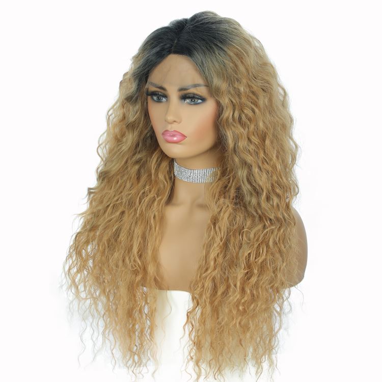 Ombre  wave monofilament anogol synthetic lace front hair wigs fiber for sale black women ombre wig