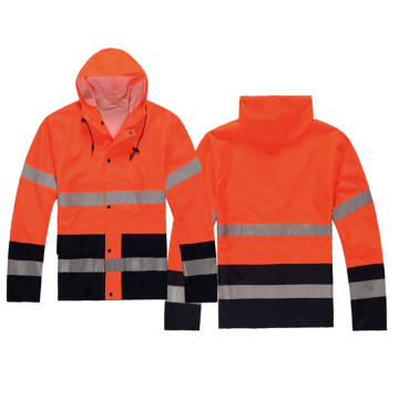 Hi-vis rain coat with reflective tape
