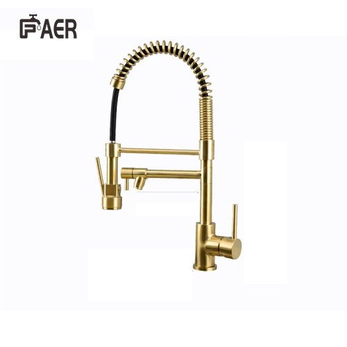 Brushed Gold Kitchen Faucet with Pull Down Sprayer