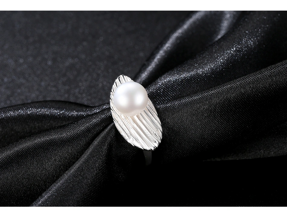 Feather Shape Design 925 Silver Freshwater Pearl Rings