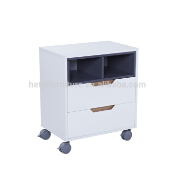 MDF drawer chest with plastic wheels
