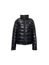 Black hooded zipper down jacket