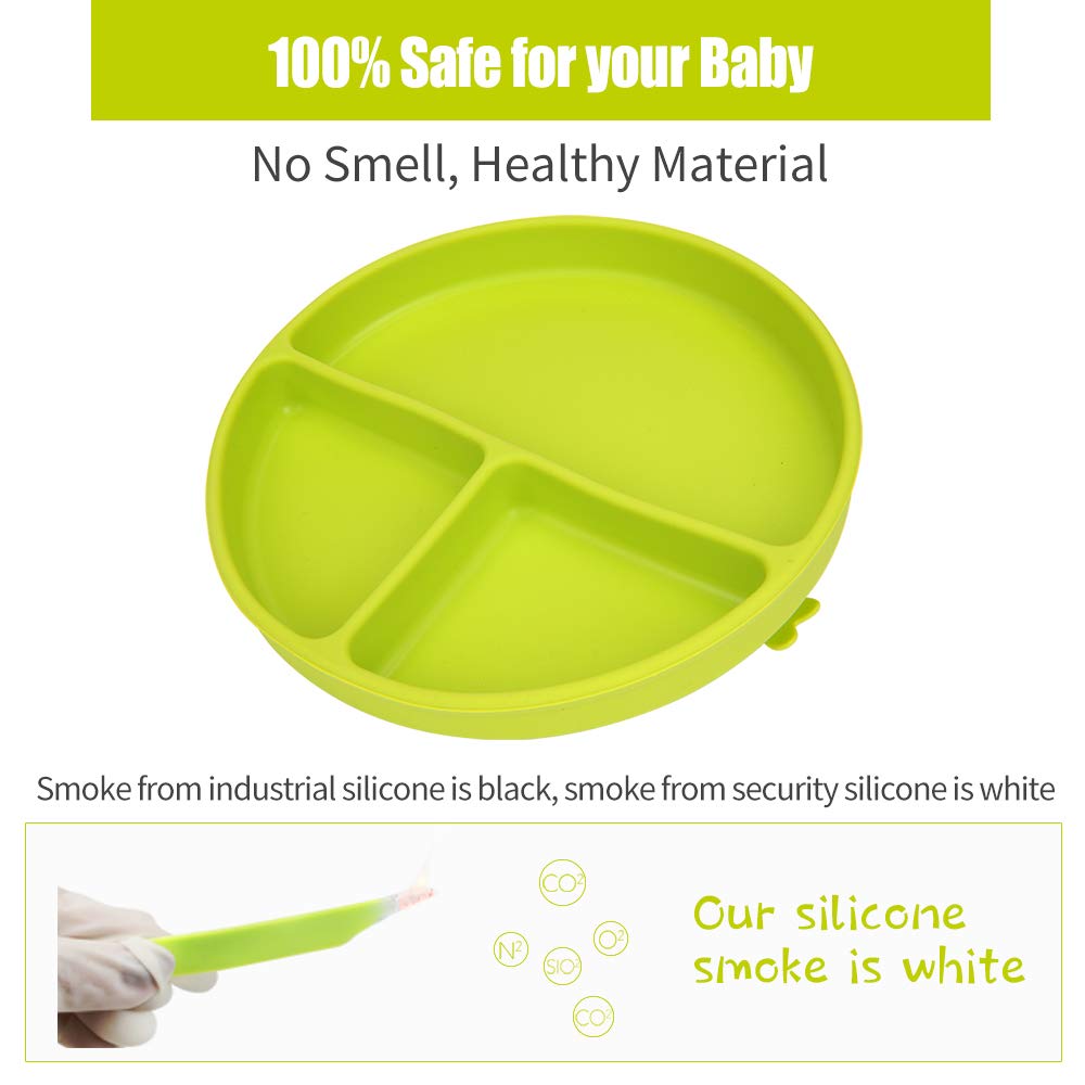 Yuming Factory BPA Free Toddler Kids Children Divided Toddler Dinner Feeding Plate Silicone Baby Suction Plate with Lid