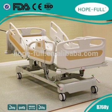 Electric hospital medical bed with guard rails