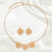DADA 18k Gold Non-Fading Fashionable Peach Heart Necklace Earrings Set