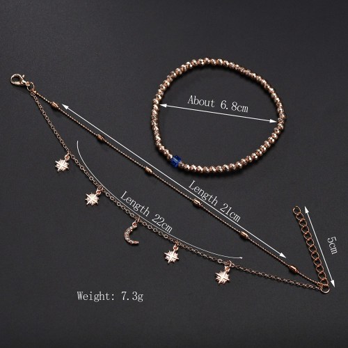 Summer multi layer women's Beaded star moon Anklet Adjustable for Women Girls