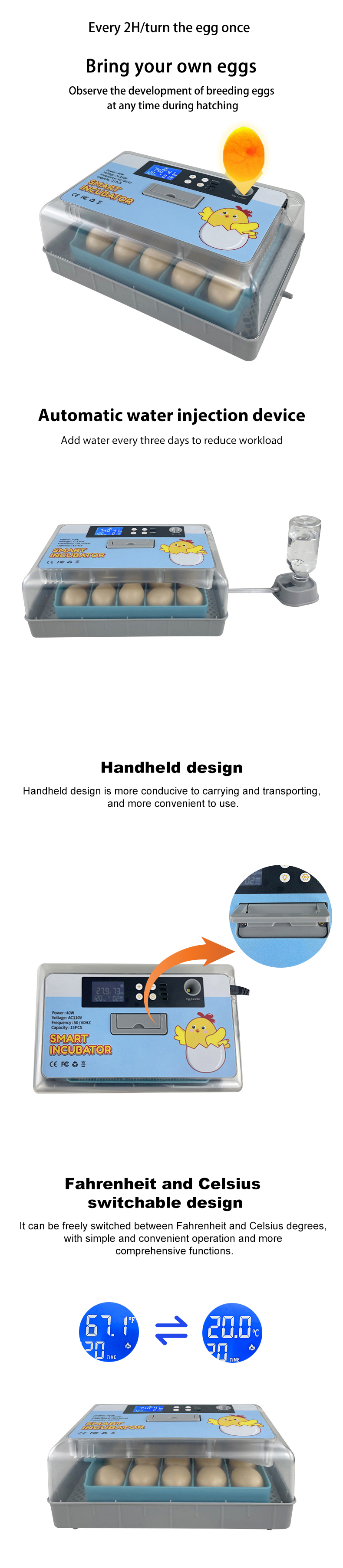 Fully Automatic 15 Capacity Egg Incubator Type Small Automatic Egg Incubator