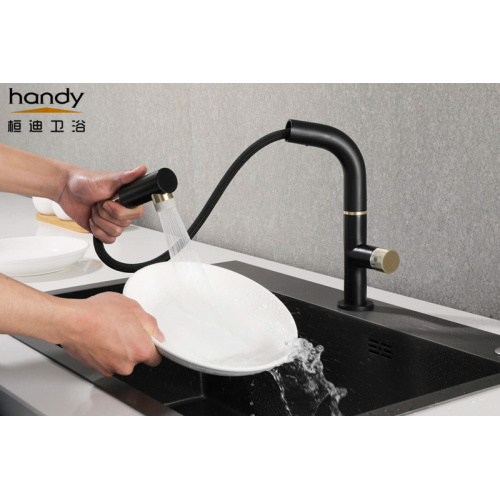 Black-gold pull Down Kitchen Sink Mixer Faucet