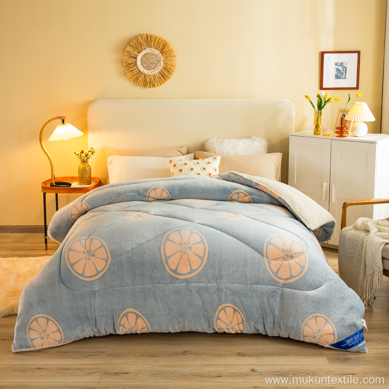 Printed sherpa quilted duvet comforter for bed