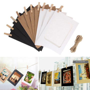 10 Pcs Combination Paper Frame with Clips and 2M Rope 3/4/5/6/7 Inch Wall Photo Frame DIY Hanging Picture Album Home Decoration
