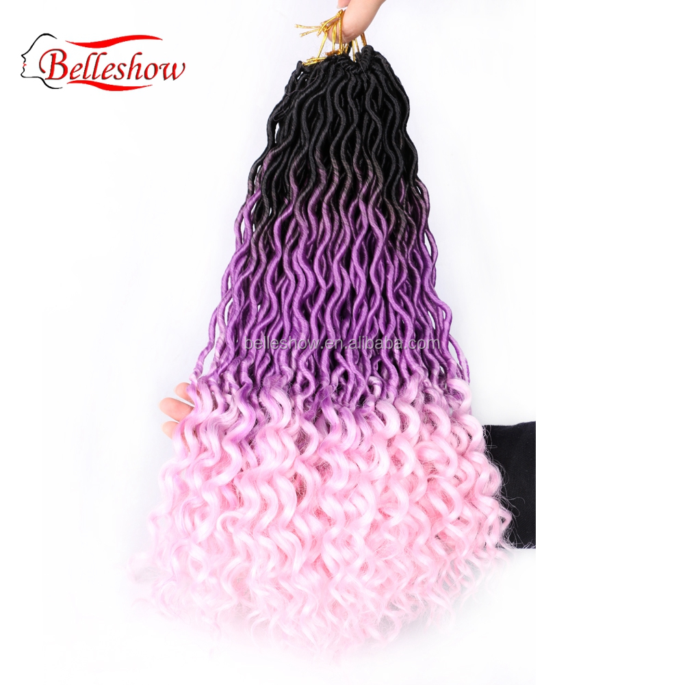 Hot sell wholesale 24 stands ombre color crochet braid hair faux locs with curly ends wavy faux locs crochet goddess faux locs