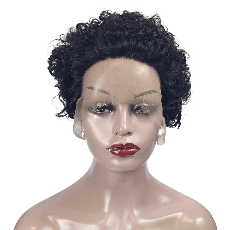 Cheap unprocessed lace pixel bob wigs Pre-plucked short pixel curly wig lace wigs for black women kinky curly short