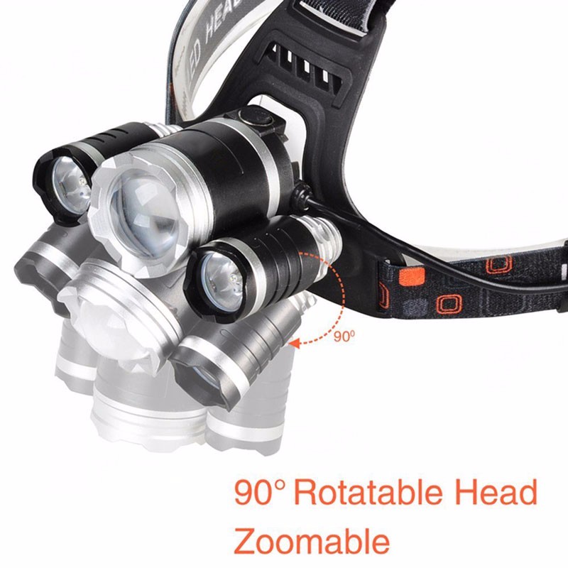 Hot Waterproof Adjustable Focus Head Lamp 1000lm T6 R2 LED Rechargeable Work Light Zoomable Flashlight Headlamp
