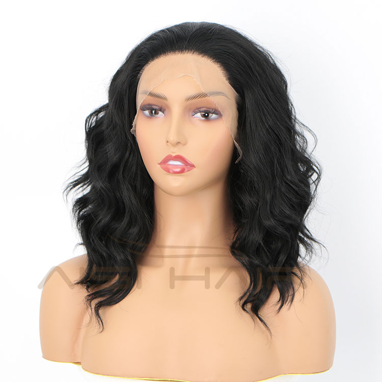 Aisi Hair New Design 16 Inch Body Wavy Natural Black Wig Long Wavy Swiss Lace Wig Synthetic Lace Front Hair Wigs For Black Women