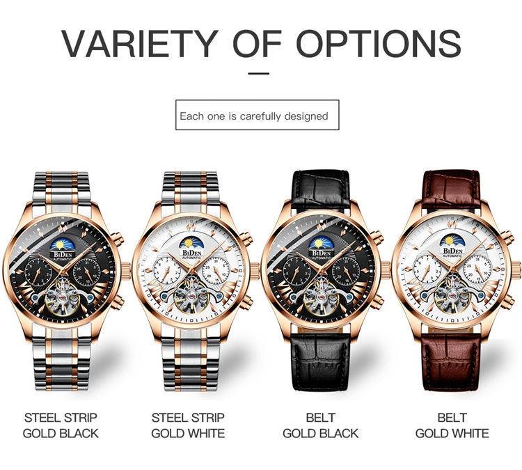 BIDEN 0189 Automatic Mechanical Watch Movements For Sale Stylish Luminous Moonphase Men Watches