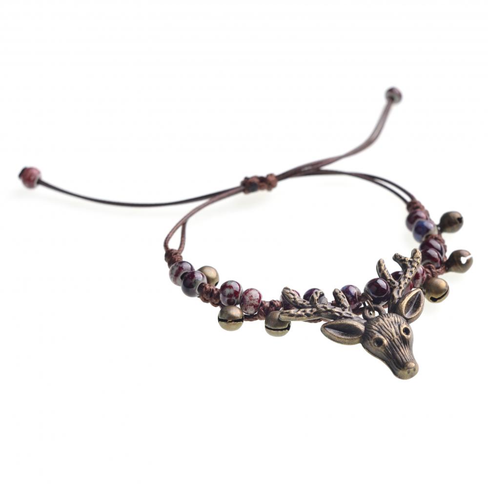 Pulsera vintage de bosque hecha a mano, campana ajustable para mujer, pulsera de cerámica simple, accesorios de alce