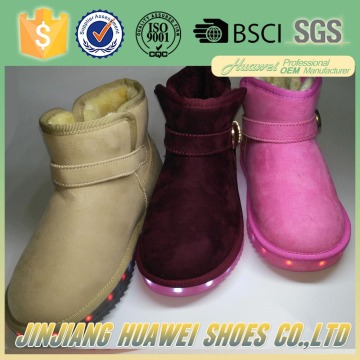 led light up usb chargeable ladies genuine leather women short ankle snow boots