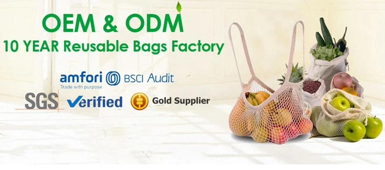 2021 OEM Eco Friendly Reusable Folding Cotton Onion Mesh Bag Fruit Mesh Bags Vegetable Mesh Bag