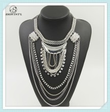 2015 Wholesale Bohemian Silver Chain Necklace, Long Chain Bib Necklace for Women
