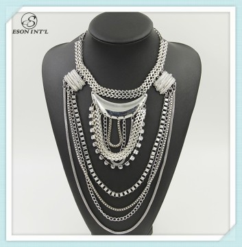 2015 Wholesale Bohemian Silver Chain Necklace, Long Chain Bib Necklace for Women