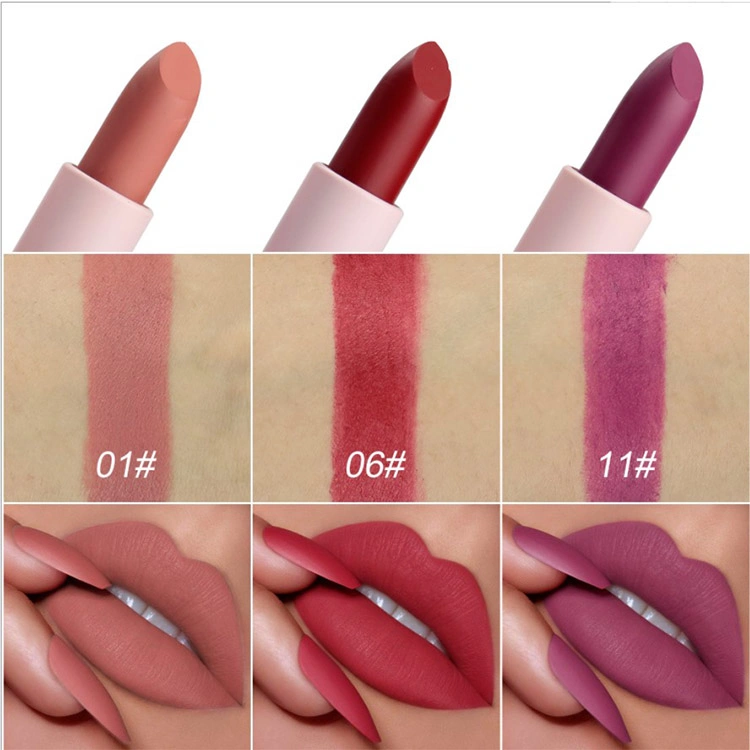 Private Label No Logo Lyx Vegansk Makeup Kosmetisk Läppstift Labiales Batom Röd Naken Solid Matt Krämig Läppstift Set Low MOQ