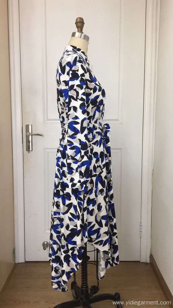 Blue and White Long Sleeve Maxi Dress