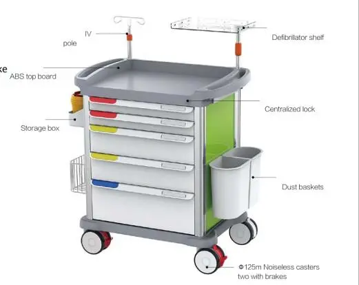 Medical Equipment Mobile Emergency Treatment Cart Trolly