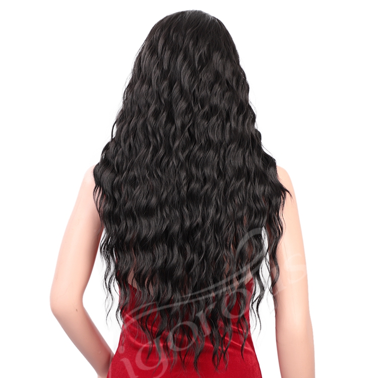 Vigorous Machine Made Swiss Small Lace Front For Black Women Deep Wave Long Cosplay Short Synthetic Hair Black Wigs