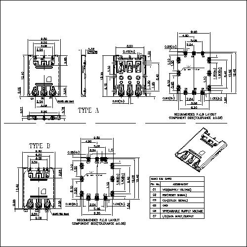 ATK-SIM6135AC782X SIM Card 6Pin 1.35mm Height WithWithout Switch Pin Connector