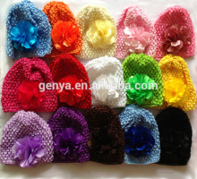 Fashion kintting crochet baby beanies minimo hat with handmade cloth flower