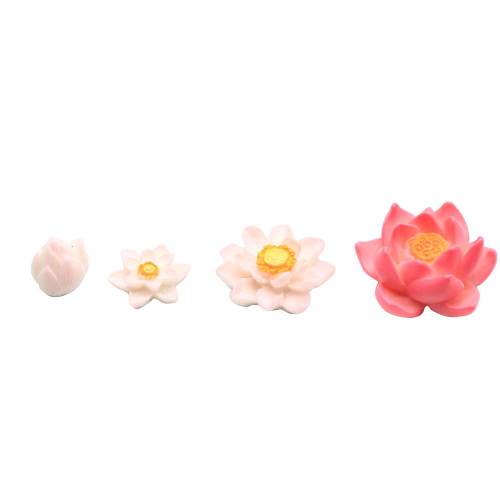 3D MIniature Witte Lotus Groen Blad Hars Ornament Craft Leuke Bud Rode Bloeiende Bloem Fairy Tuin Accessoires Sieraden Winkel