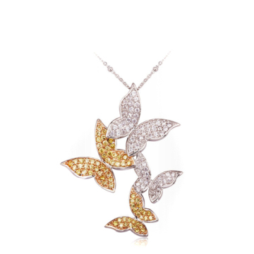 Couple butterfly pendant necklace with CZ diamond