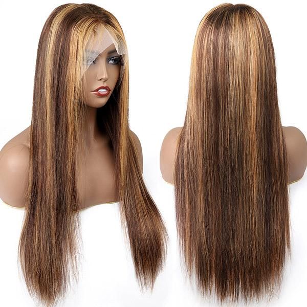 SPARK Blonde 30 Inch Long Straight Brown 13X4 Transparent Lace Highlighted Human Hair Wigs 10a Highlight Body Wave Hair Full Wig