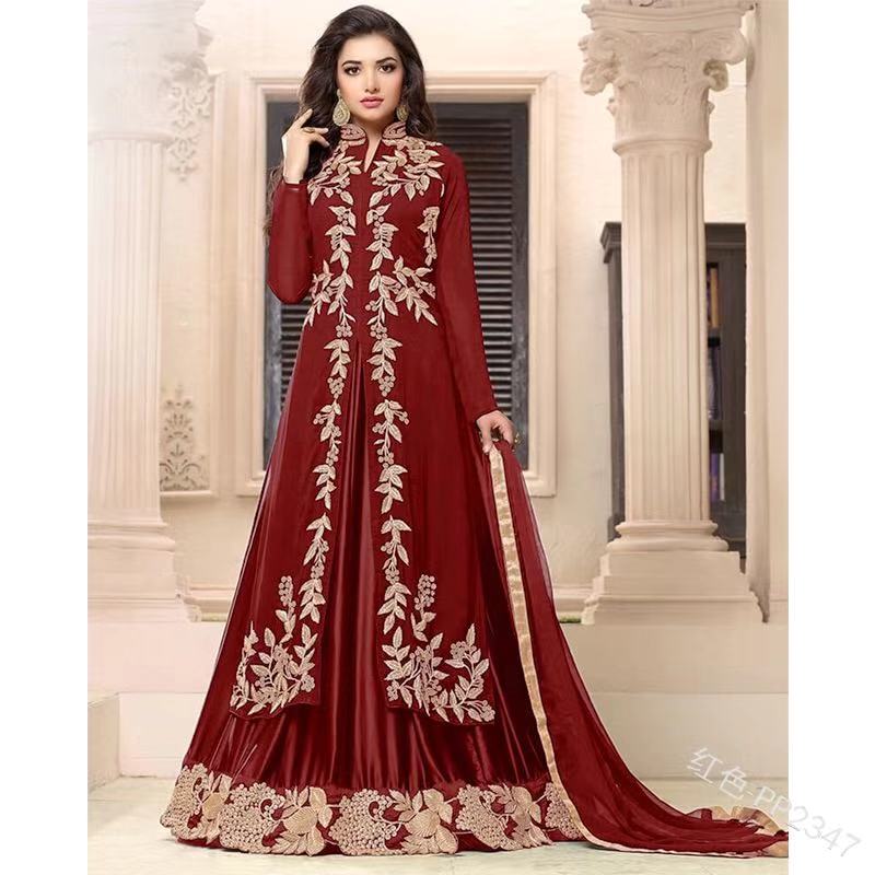 2020 factory supply long sleeve dress with retro ethnic embroidered india style women dress