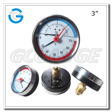 80mm Black Steel economic combined temperature / pressure gauge with back connection