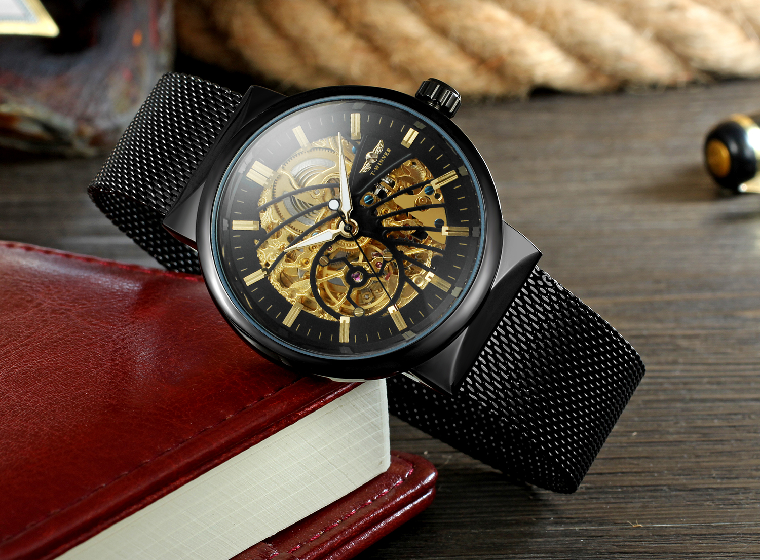 Winner 8126 Chinese Mens Mechanical Watches Analog Hollow Design Automatic Watch Logo