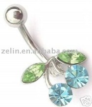 Cherry Naval - Belly Ring With CZ - Aqua ,navel jewelry,body jewelry